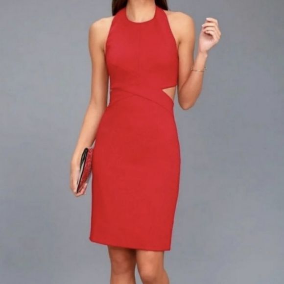 Lulu's Red Cutout Tie Back Halter Dress Size Small New with Tags - Picture 1 of 9